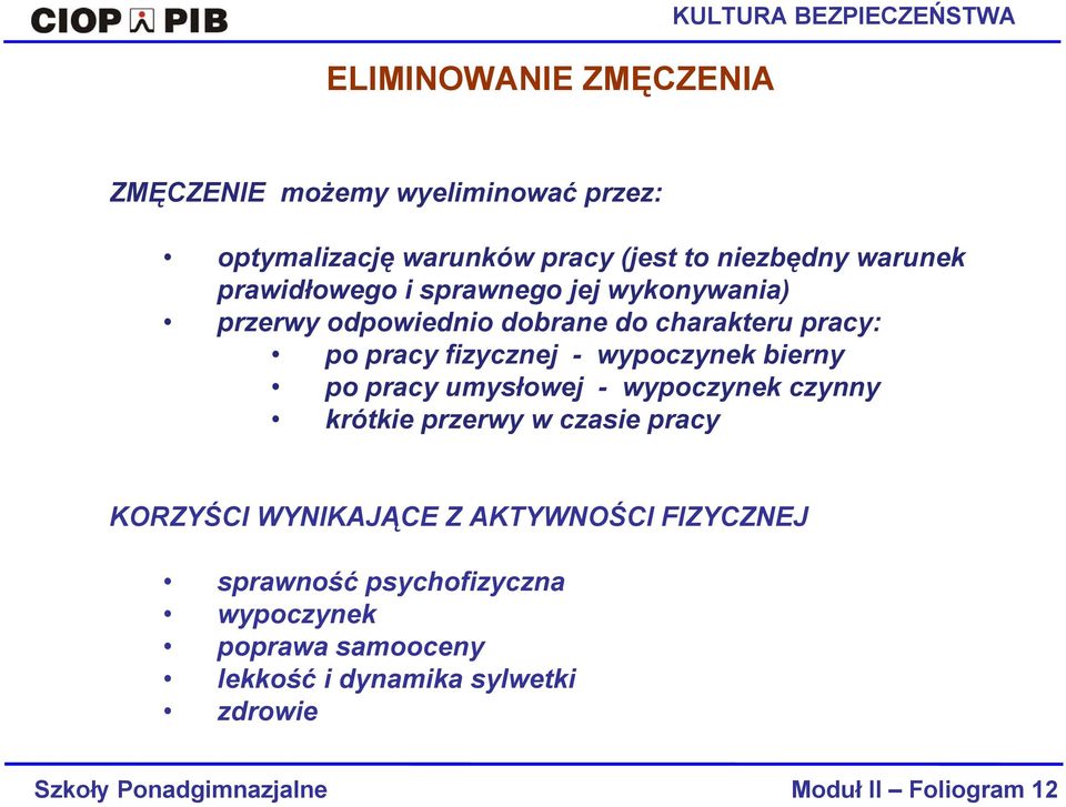 charakteru pracy: po pracy fizycznej - wypoczynek bierny po pracy umysłowej - wypoczynek czynny krótkie przerwy w czasie