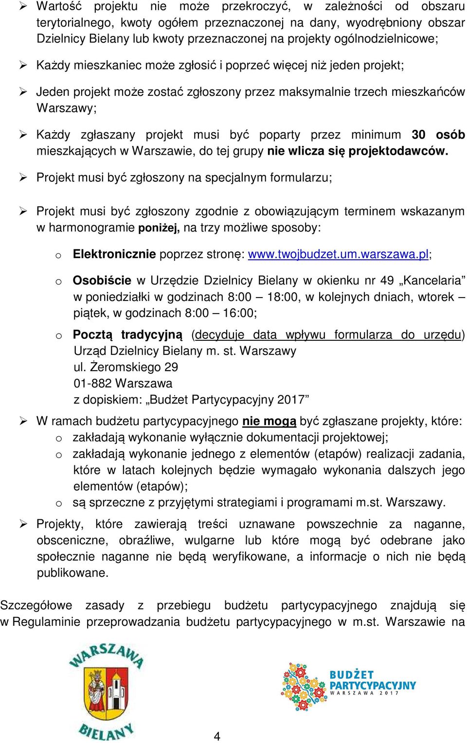 być poparty przez minimum 30 osób mieszkających w Warszawie, do tej grupy nie wlicza się projektodawców.