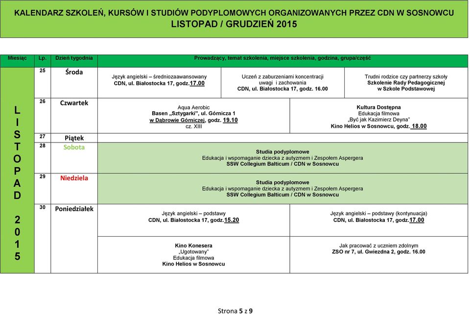 . Ugotowany Kino Helios w osnowcu tudia podyplomowe Edukacja i wspomaganie dziecka z autyzmem i Zespołem spergera W Collegium Balticum / CN w osnowcu tudia podyplomowe Edukacja i wspomaganie dziecka