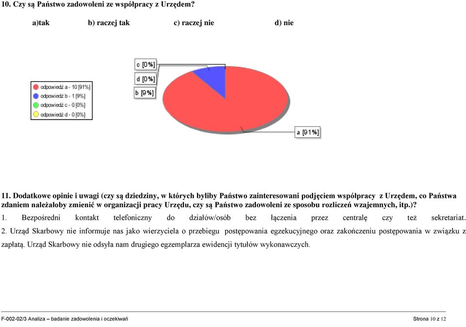 czy są Państwo zadowoleni ze sposobu rozliczeń wzajemnych, itp.)? 1. Bezpośredni kontakt telefoniczny do działów/osób bez łączenia przez centralę czy też sekretariat. 2.