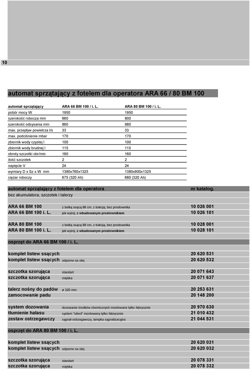 podciśnienie mbar 170 170 zbiornik wody czystej l 100 100 zbiornik wody brudnej l 115 115 obroty szczotki obr/min 160 160 ilość szczotek 2 2 napięcie V 24 24 1380x760x1325 1380x900x1325 ciężar