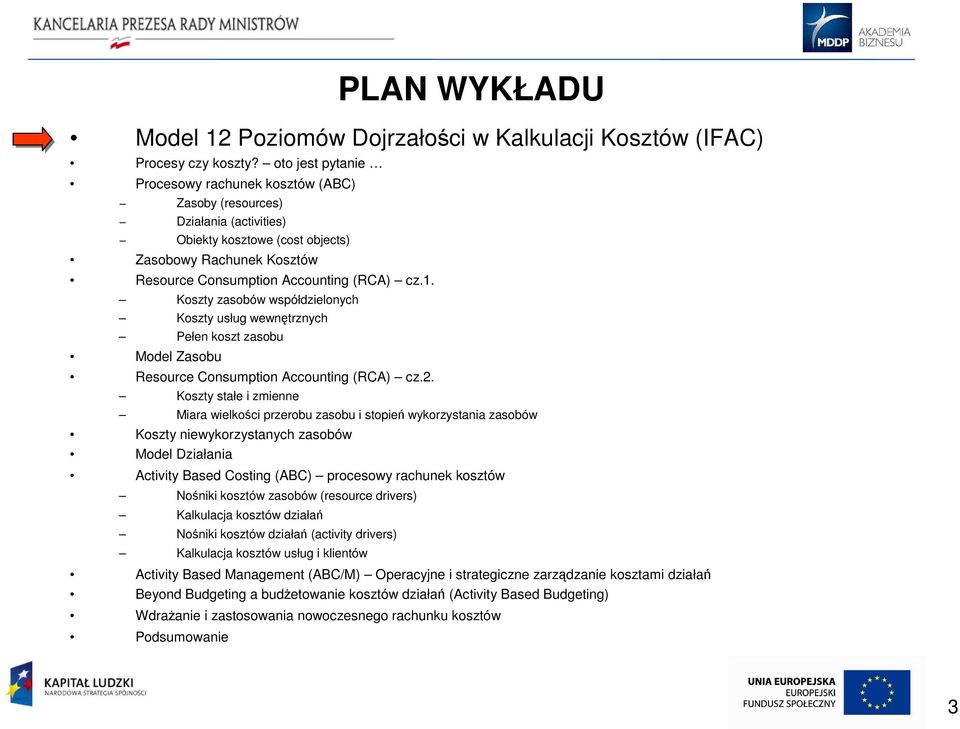 Koszty zasobów współdzielonych Koszty usług wewnętrznych Pełen koszt zasobu Model Zasobu Resource Consumption Accounting (RCA) cz.2.