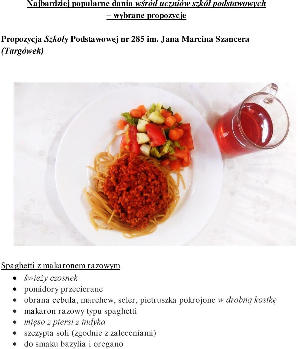 Jana Marcina Szancera (Targówek) Spaghetti z makaronem razowym świeży czosnek pomidory przecierane