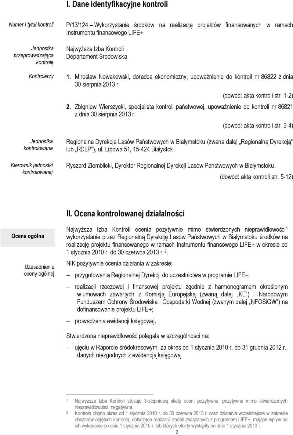 Mirosław Nowakowski, doradca ekonomiczny, upoważnienie do kontroli nr 86822 z dnia 30 sierpnia 2013 r. (dowód: akta kontroli str. 1-2) 2.