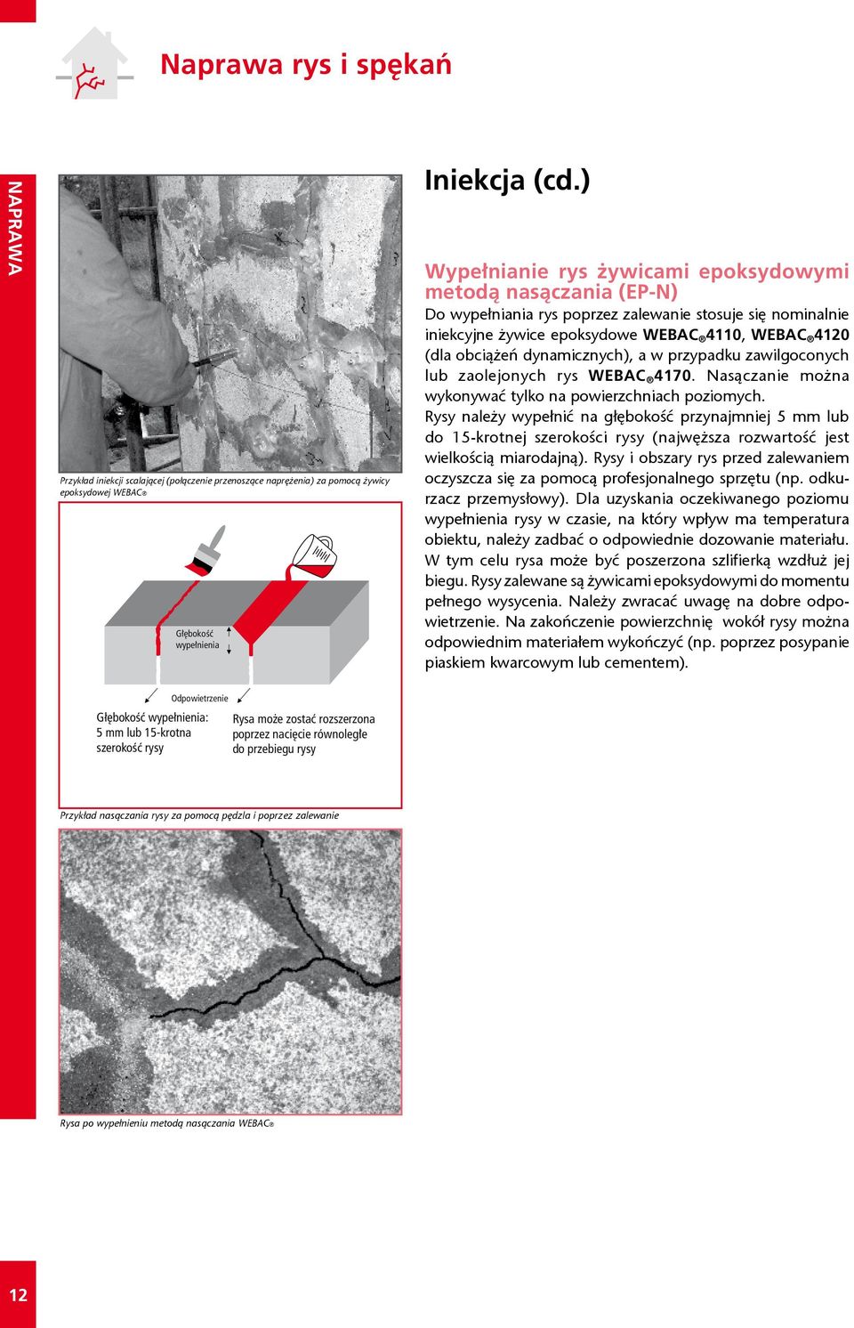 dynamicznych), a w przypadku zawilgoconych lub zaolejonych rys WEBAC 4170. Nasączanie można wykonywać tylko na powierzchniach poziomych.