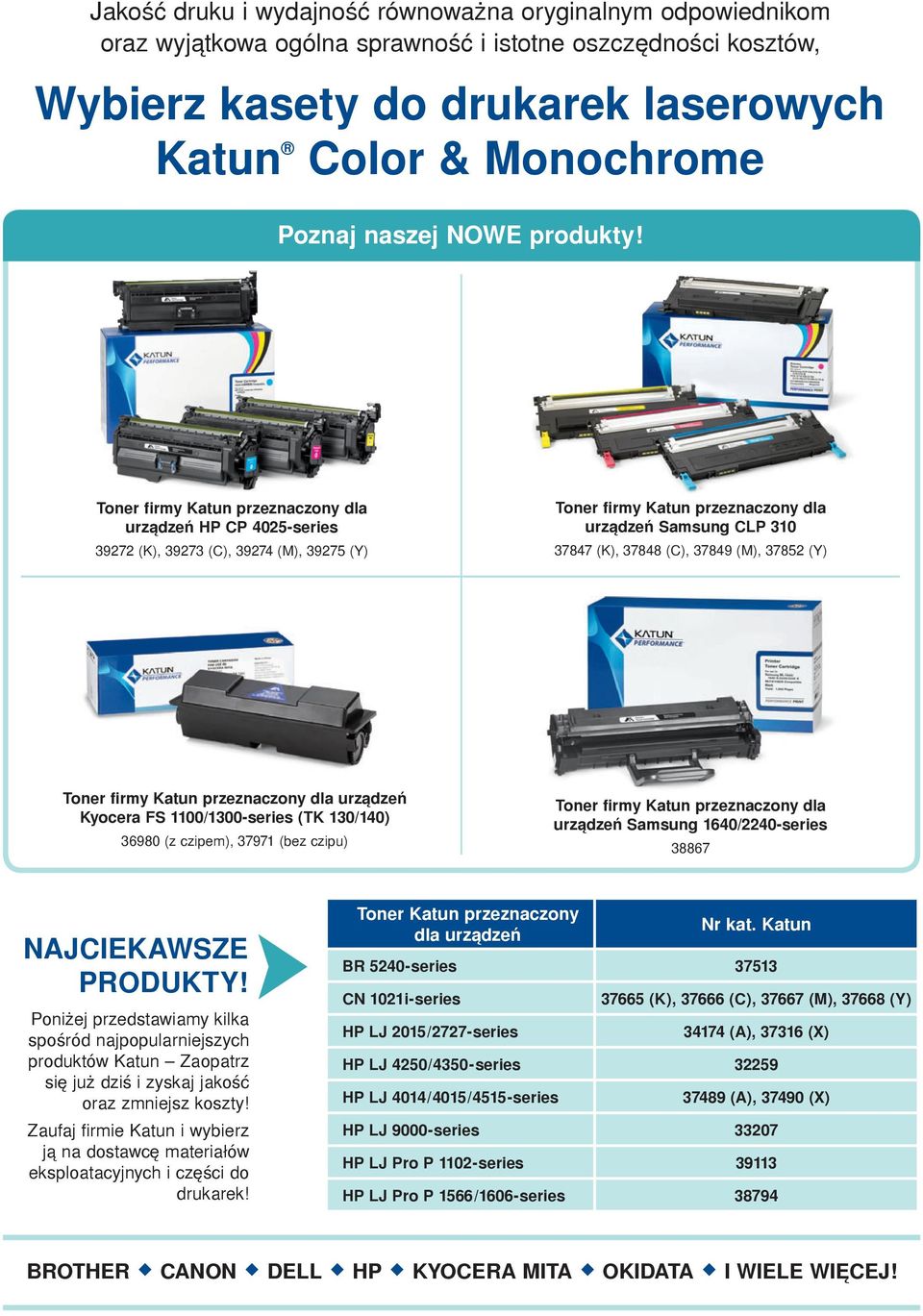 Toner firmy Katun przeznaczony dla urządzeń hp CP 4025-series 39272 (K), 39273 (C), 39274 (M), 39275 (Y) Toner firmy Katun przeznaczony dla urządzeń Samsung CLP 310 37847 (K), 37848 (C), 37849 (M),