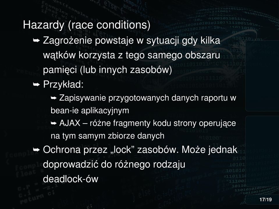 raportu w bean ie aplikacyjnym AJAX różne fragmenty kodu strony operujące na tym samym