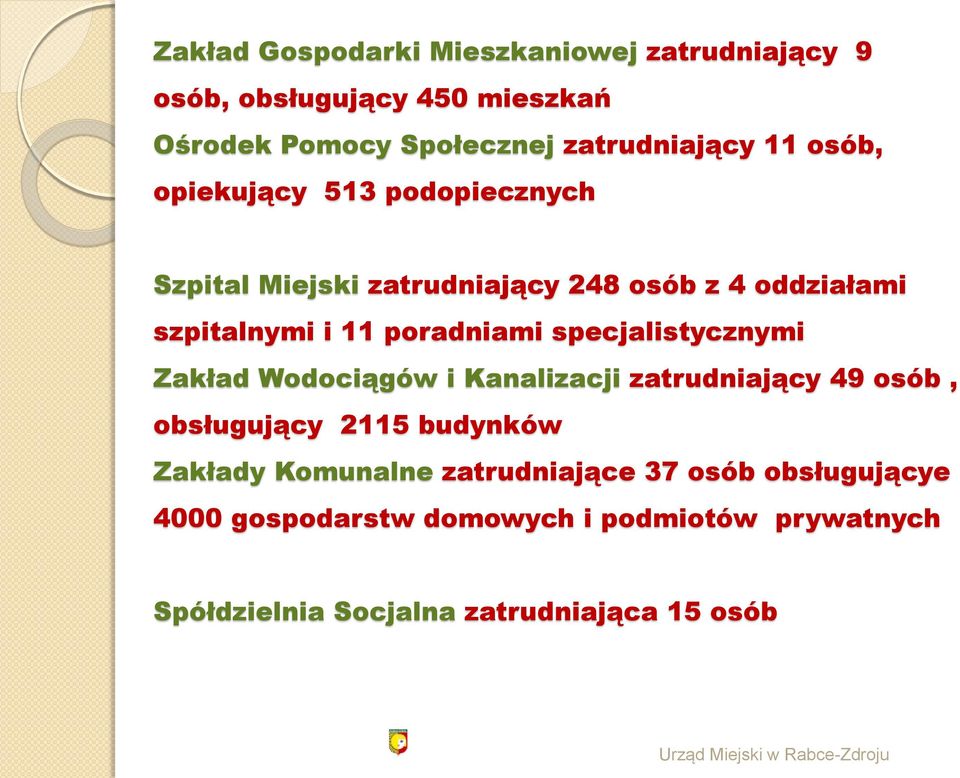 specjalistycznymi Zakład Wodociągów i Kanalizacji zatrudniający 49 osób, obsługujący 2115 budynków Zakłady Komunalne