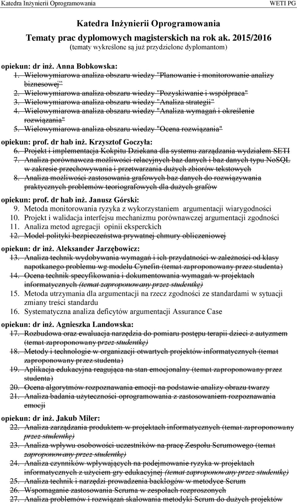 Wielowymiarowa analiza obszaru wiedzy "Analiza strategii" 4. Wielowymiarowa analiza obszaru wiedzy "Analiza wymagań i określenie rozwiązania" 5.