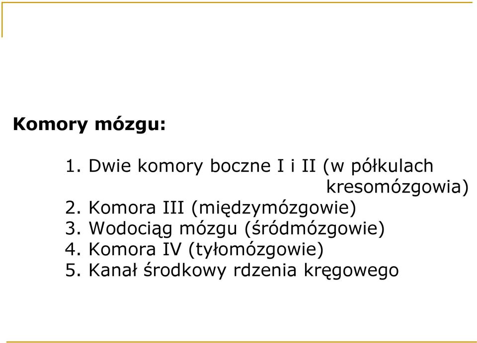 kresomózgowia) 2. Komora III (międzymózgowie) 3.