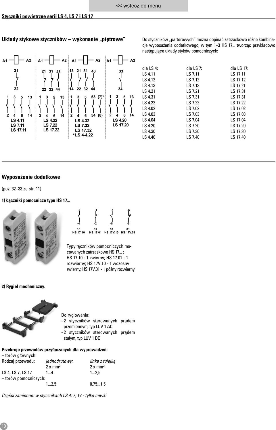 .. tworzàc przyk adowo nast pujàce uk ady styków pomocniczych: dla LS 4: dla LS 7: dla LS 17: LS 4.11 LS 7.11 LS 17.11 LS 4.12 LS 7.12 LS 17.12 LS 4.13 LS 7.13 LS 17.21 LS 4.21 LS 7.21 LS 17.31 LS 4.