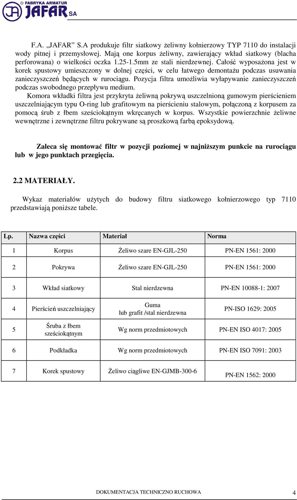 Całość wyposaŝona jest w korek spustowy umieszczony w dolnej części, w celu łatwego demontaŝu podczas usuwania zanieczyszczeń będących w rurociągu.