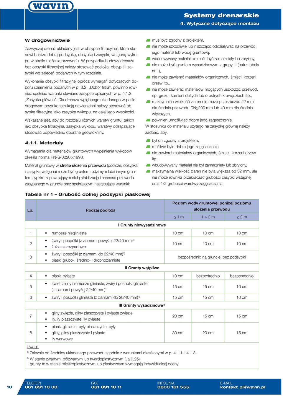 Wykonanie obsypki filtracyjnej oprócz wymagań dotyczących doboru uziarnienia podanych w p. 3.2. Dobór filtra, powinno również spełniać warunki stawiane zasypce opisanych w p. 4.1.3. Zasypka główna.