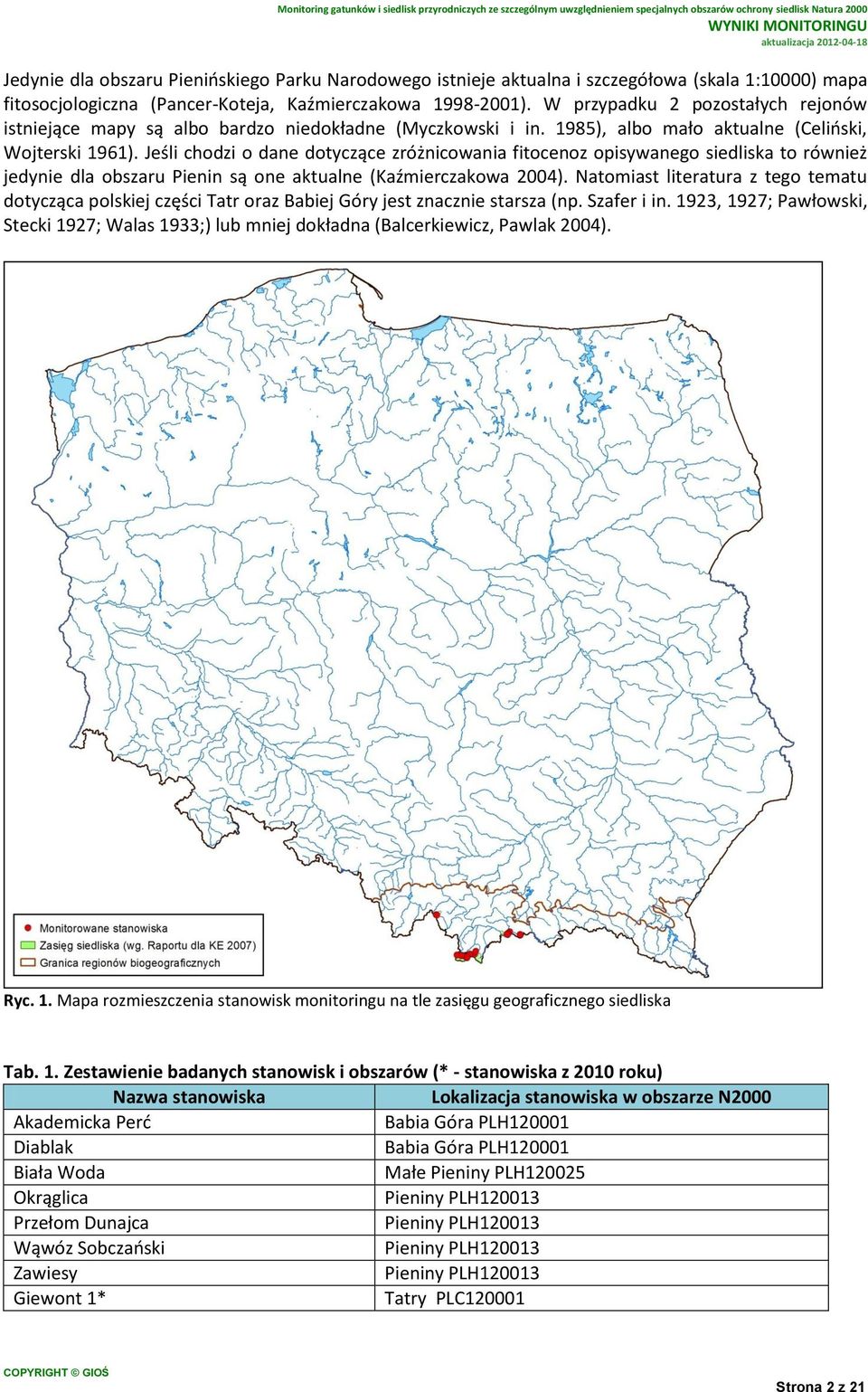 Jeśli chodzi o dane dotyczące zróżnicowania fitocenoz opisywanego siedliska to również jedynie dla obszaru Pienin są one aktualne (Kaźmierczakowa 2004).