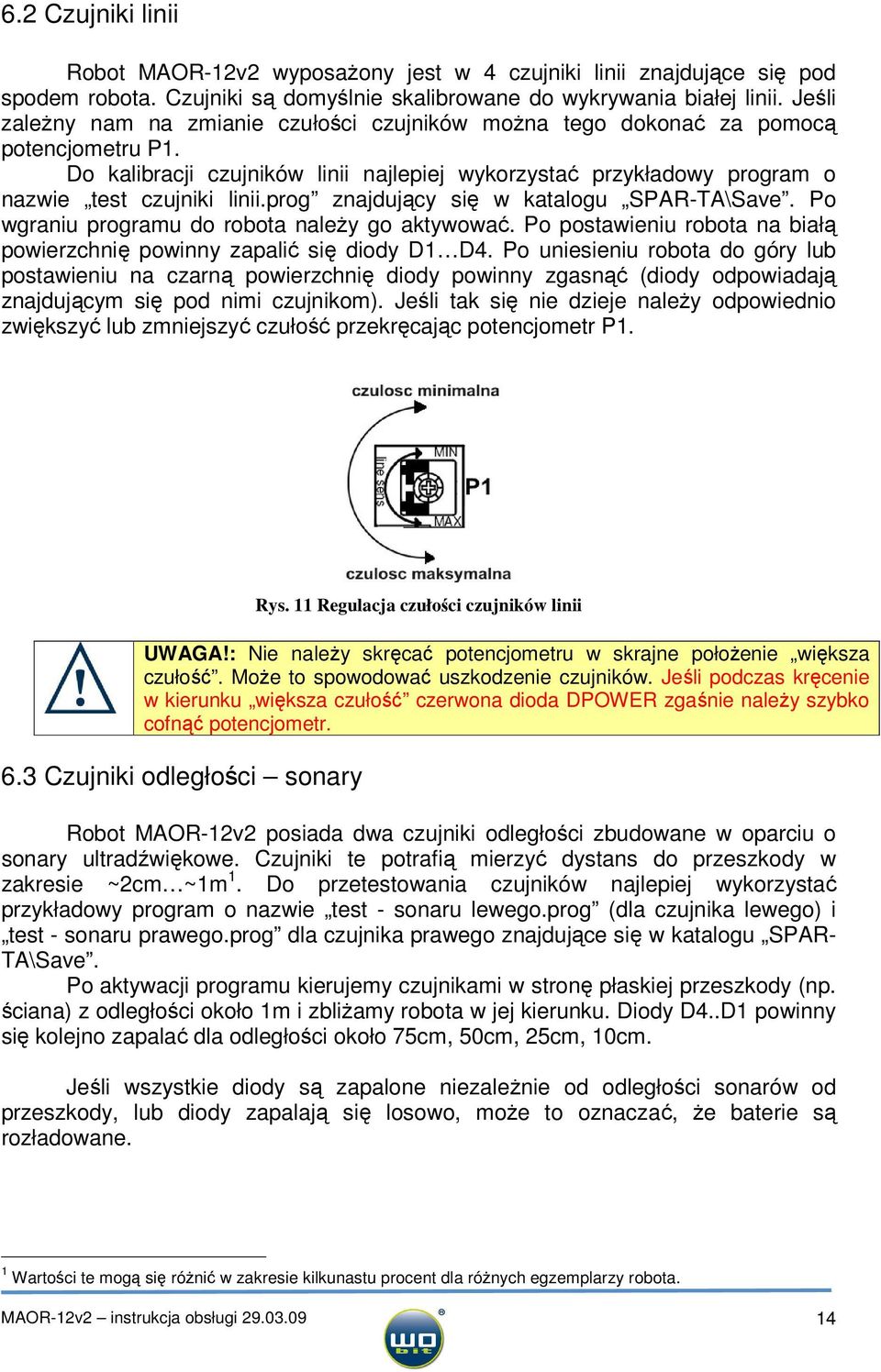 prog znajdujący się w katalogu SPAR-TA\Save. Po wgraniu programu do robota należy go aktywować. Po postawieniu robota na białą powierzchnię powinny zapalić się diody D1 D4.