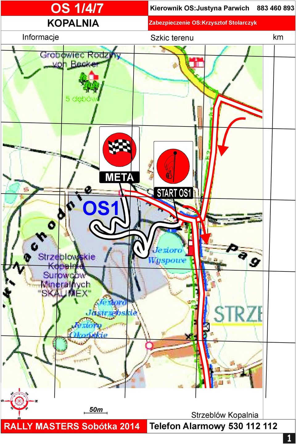 Szkic terenu km OS1 50m RALLY MASTERS Sobótka 2014