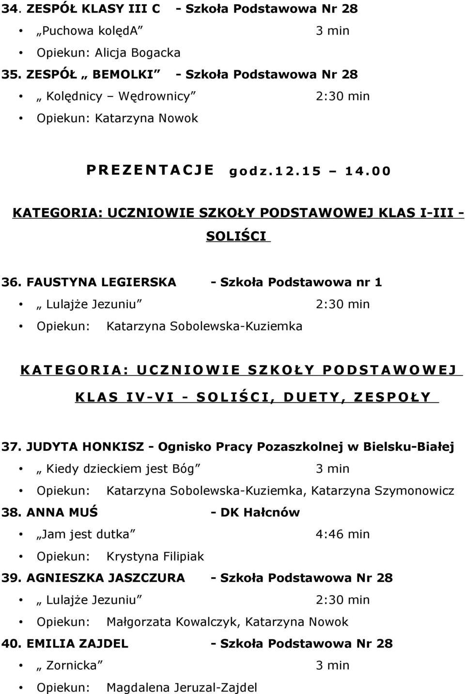 0 0 KATEGORIA: UCZNIOWIE SZKOŁY PODSTAWOWEJ KLAS I-III - SOLIŚCI 36.