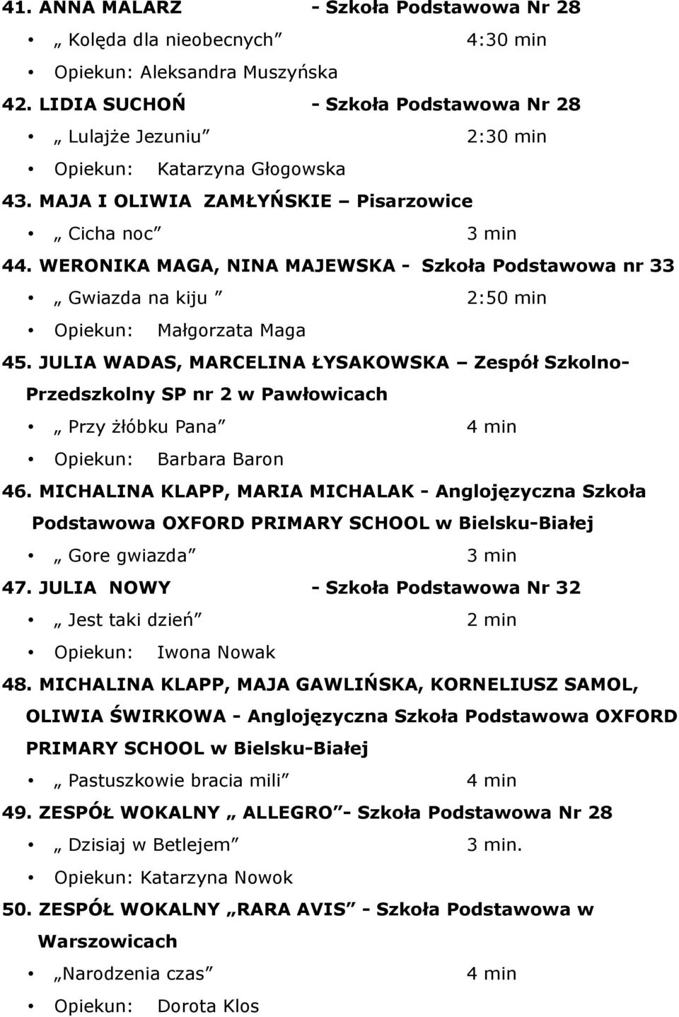 WERONIKA MAGA, NINA MAJEWSKA - Szkoła Podstawowa nr 33 Gwiazda na kiju 2:50 min Opiekun: Małgorzata Maga 45.