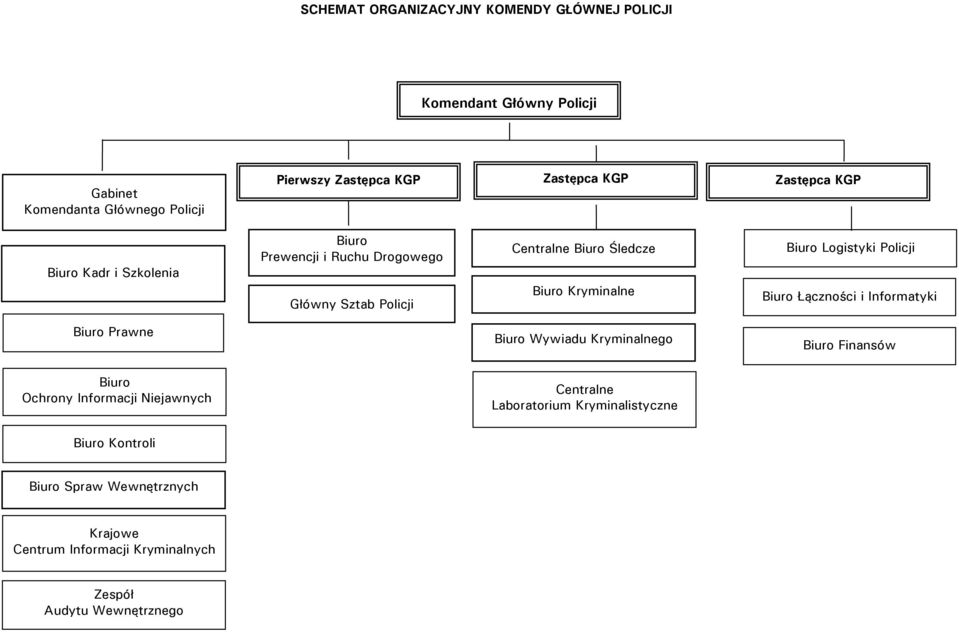 Logistyki Policji Biuro Łączności i Informatyki Biuro Prawne Biuro Wywiadu Kryminalnego Biuro Finansów Biuro Ochrony Informacji Niejawnych