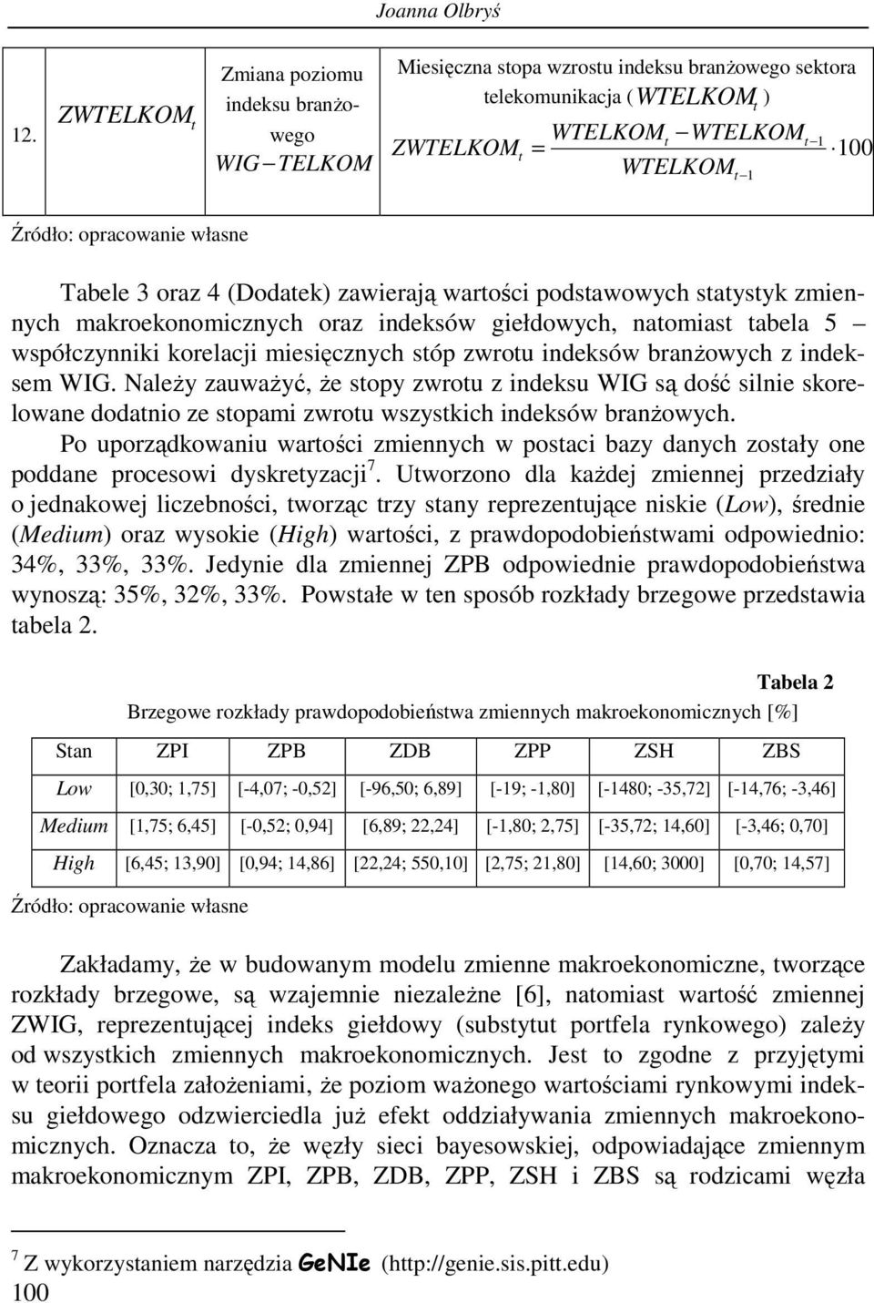 (Dodaek) zawierają warości podsawowych saysyk zmiennych makroekonomicznych oraz indeksów giełdowych, naomias abela 5 współczynniki korelacji miesięcznych sóp zwrou indeksów branżowych z indeksem WIG.