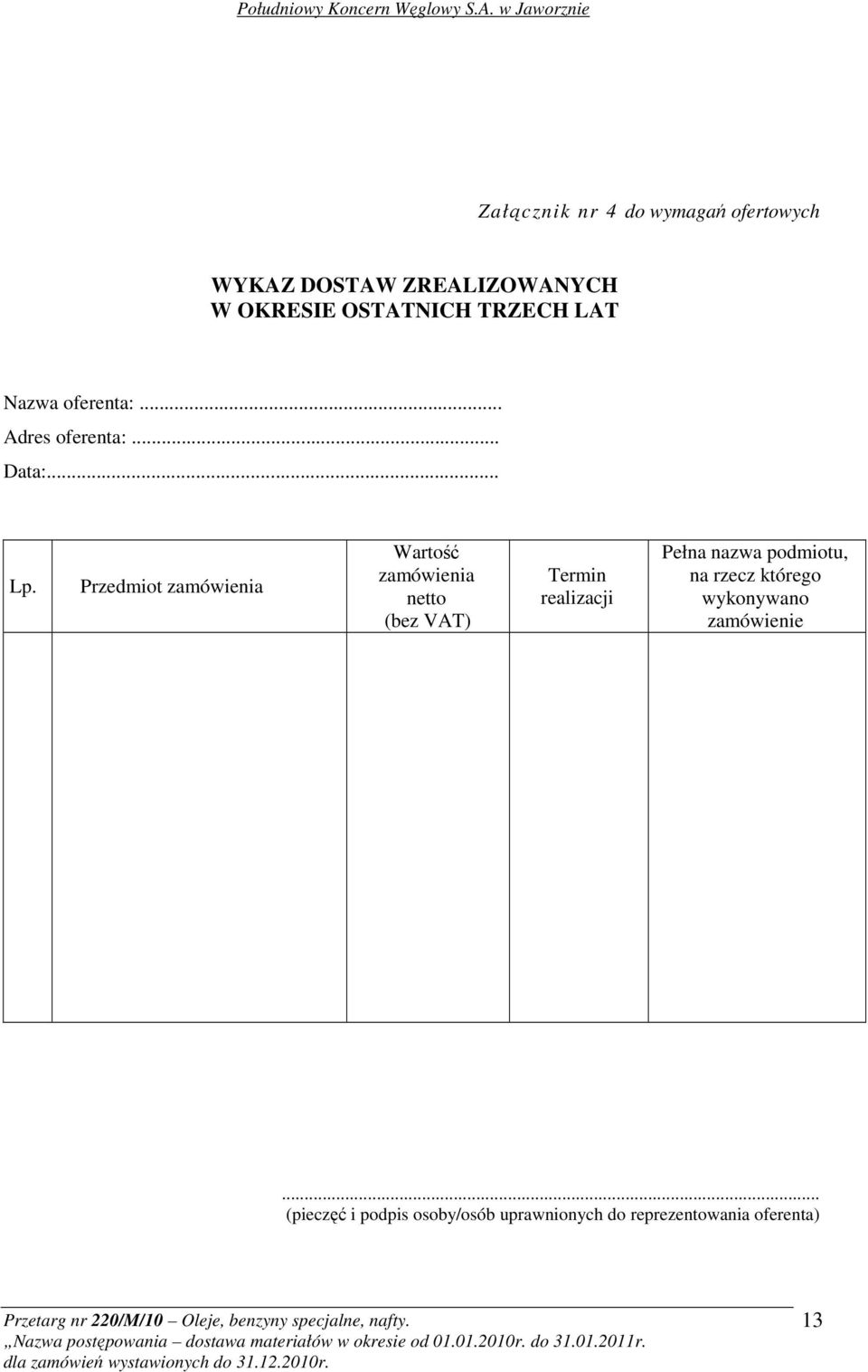 Przedmiot zamówienia Wartość zamówienia netto (bez VAT) Termin realizacji Pełna nazwa