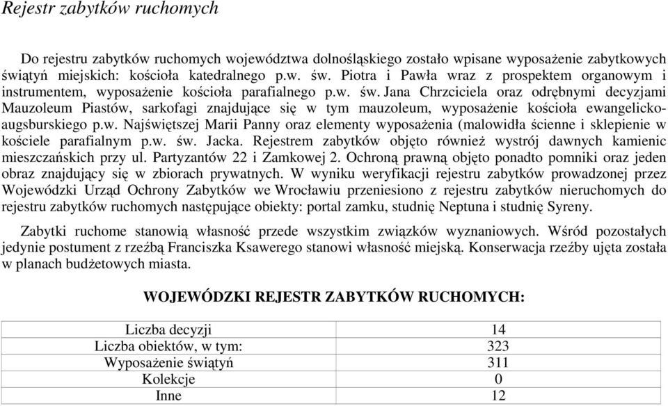 w. Najświętszej Marii Panny oraz elementy wyposażenia (malowidła ścienne i sklepienie w kościele parafialnym p.w. św. Jacka.