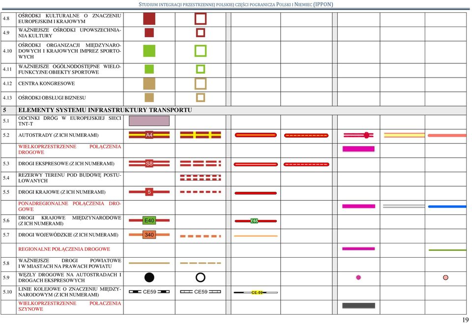 WIELO- FUNKCYJNE OBIEKTY SPORTOWE 4.12 CENTRA KONGRESOWE 4.13 OŚRODKI OBSŁUGI BIZNESU 5 ELEMENTY SYSTEMU INFRASTRUKTURY TRANSPORTU 5.1 ODCINKI DRÓG W EUROPEJSKIEJ SIECI TNT-T 5.