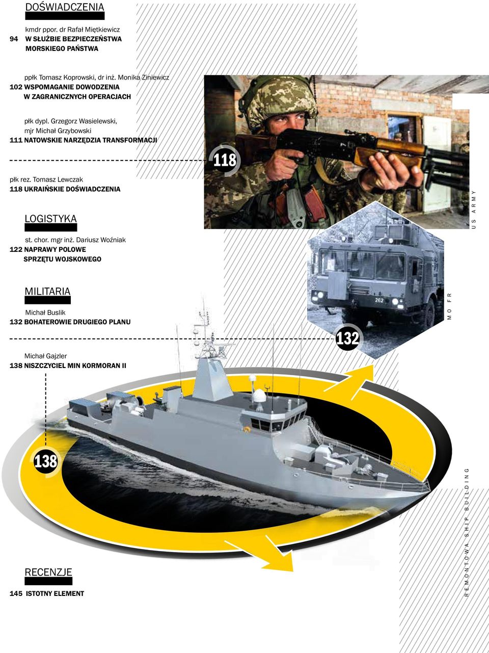 Grzegorz Wasielewski, mjr Michał Grzybowski 111 NATOWSKIE NARZĘDZIA TRANSFORMACJI płk rez. Tomasz Lewczak 118 UKRAIŃSKIE DOŚWIADCZENIA LOGISTYKA st. chor.