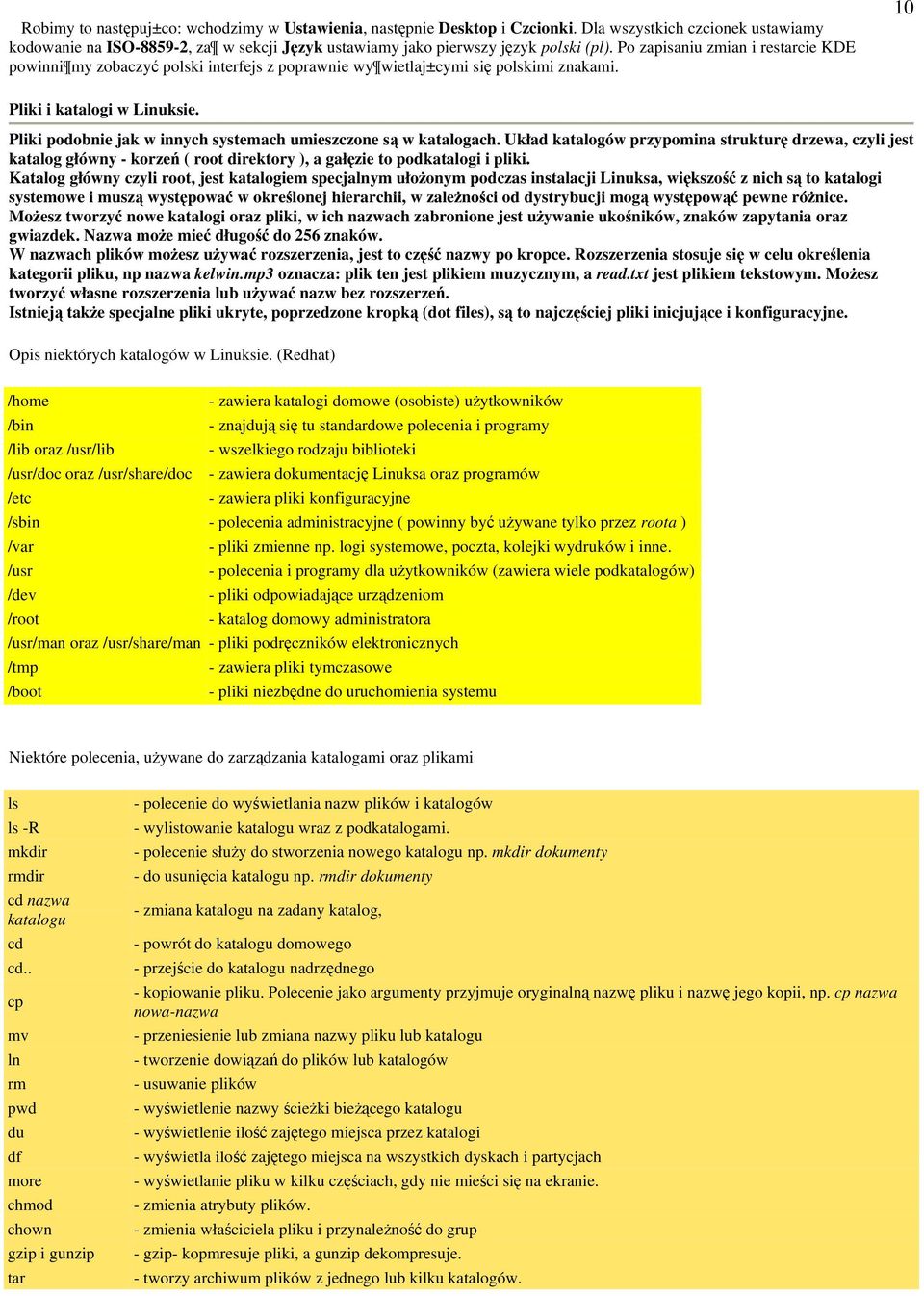 Pliki podobnie jak w innych systemach umieszczone są w katalogach. Układ katalogów przypomina strukturę drzewa, czyli jest katalog główny - korzeń ( root direktory ), a gałęzie to podkatalogi i pliki.