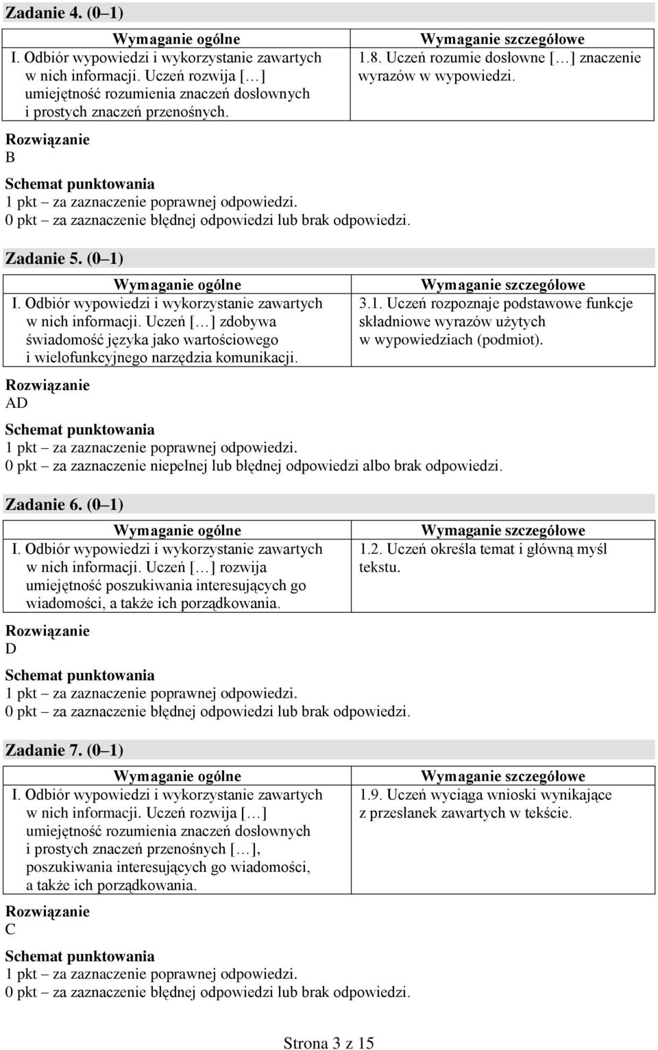 Uczeń [ ] rozwija umiejętność poszukiwania interesujących go wiadomości, a także ich porządkowania. D Zadanie 7. (0 1) w nich informacji.