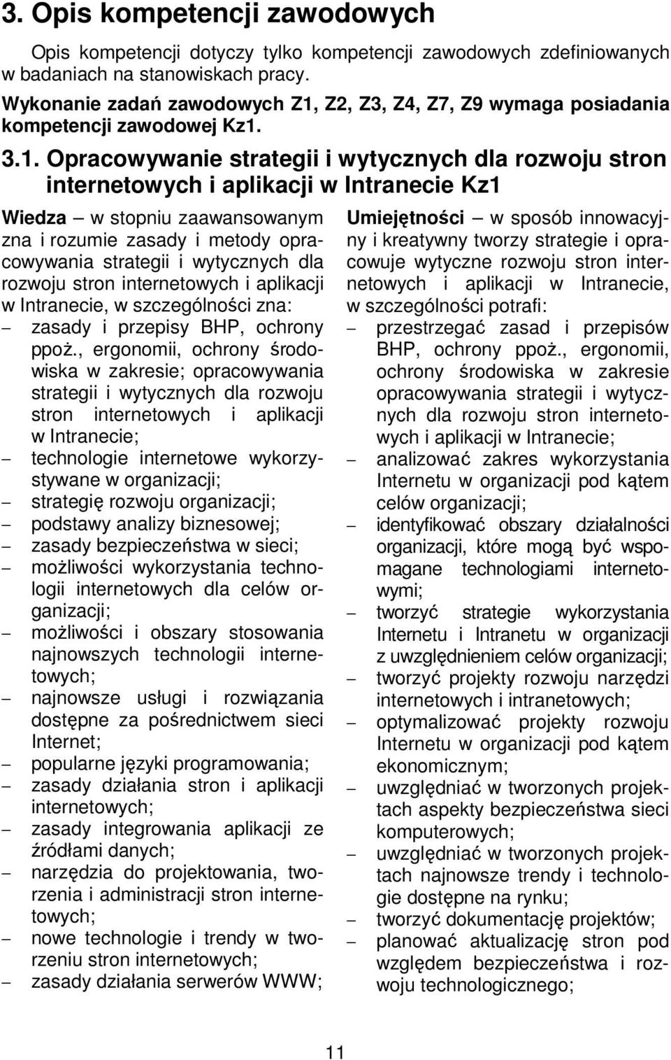 Z2, Z3, Z4, Z7, Z9 wymaga posiadania kompetencji zawodowej Kz1.