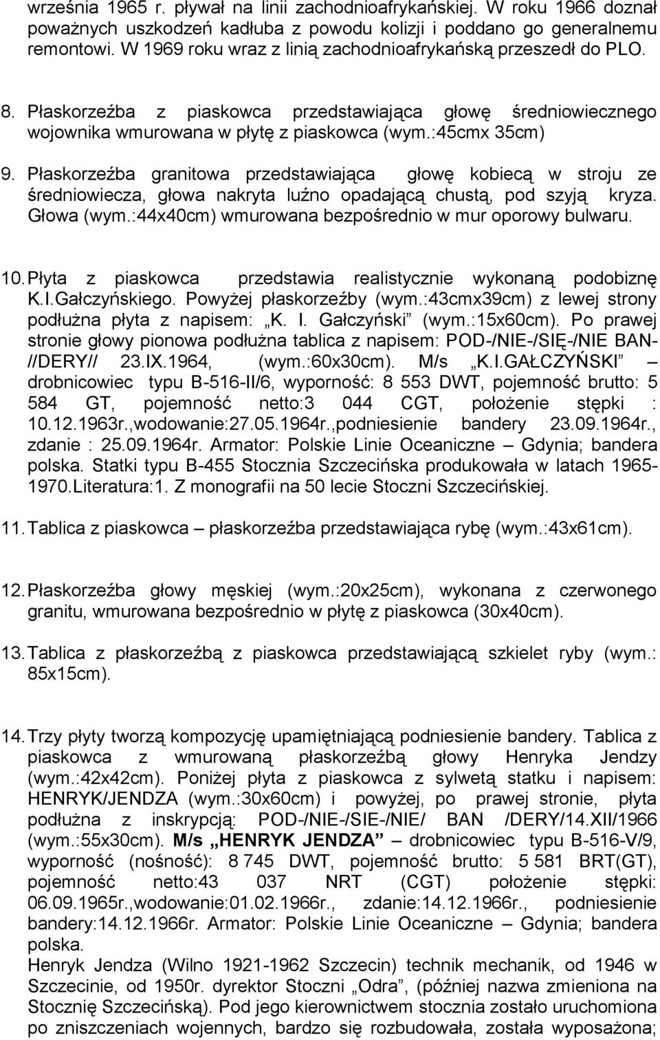 Płaskorzeźba granitowa przedstawiająca głowę kobiecą w stroju ze średniowiecza, głowa nakryta luźno opadającą chustą, pod szyją kryza. Głowa (wym.