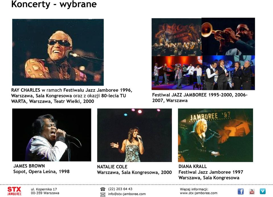 JAMBOREE 1995-2000, 2006-2007, Warszawa JAMES BROWN Sopot, Opera Leśna, 1998 NATALIE COLE