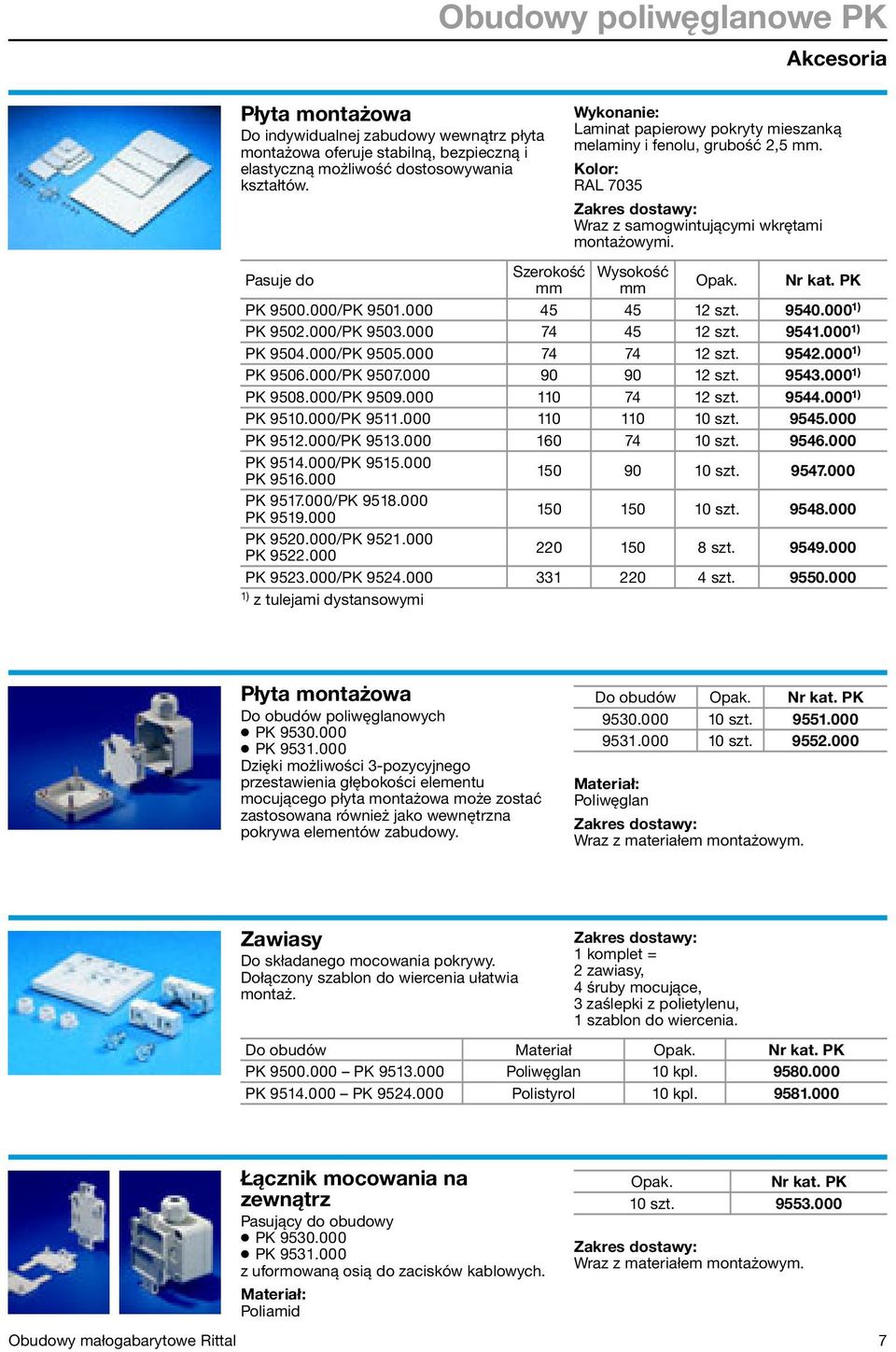 Pasuje do Szerokość Wysokość Nr kat. PK PK 9500.000/PK 9501.000 45 45 12 szt. 9540.000 1) PK 9502.000/PK 9503.000 74 45 12 szt. 9541.000 1) PK 9504.000/PK 9505.000 74 74 12 szt. 9542.000 1) PK 9506.