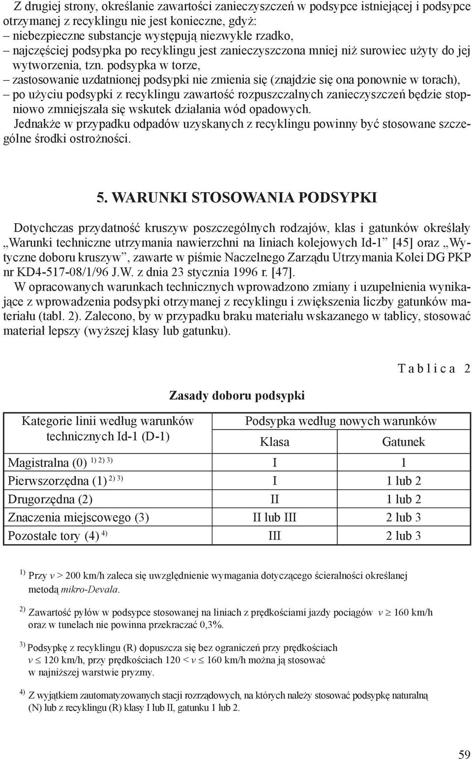 podsypka w torze, zastosowanie uzdatnionej podsypki nie zmienia się (znajdzie się ona ponownie w torach), po użyciu podsypki z recyklingu zawartość rozpuszczalnych zanieczyszczeń będzie stopniowo