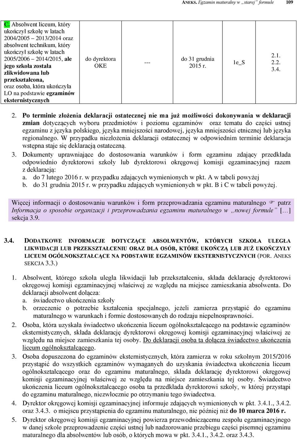 przekształcona, oraz osoba, która ukończyła LO na podstawie egzaminów eksternistycznych do dyrektora OKE --- do 31 grudnia 20