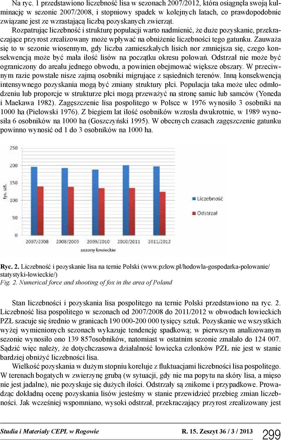 liczbą pozyskanych zwierząt. Rozpatrując liczebność i strukturę populacji warto nadmienić, że duże pozyskanie, przekraczające przyrost zrealizowany może wpływać na obniżenie liczebności tego gatunku.