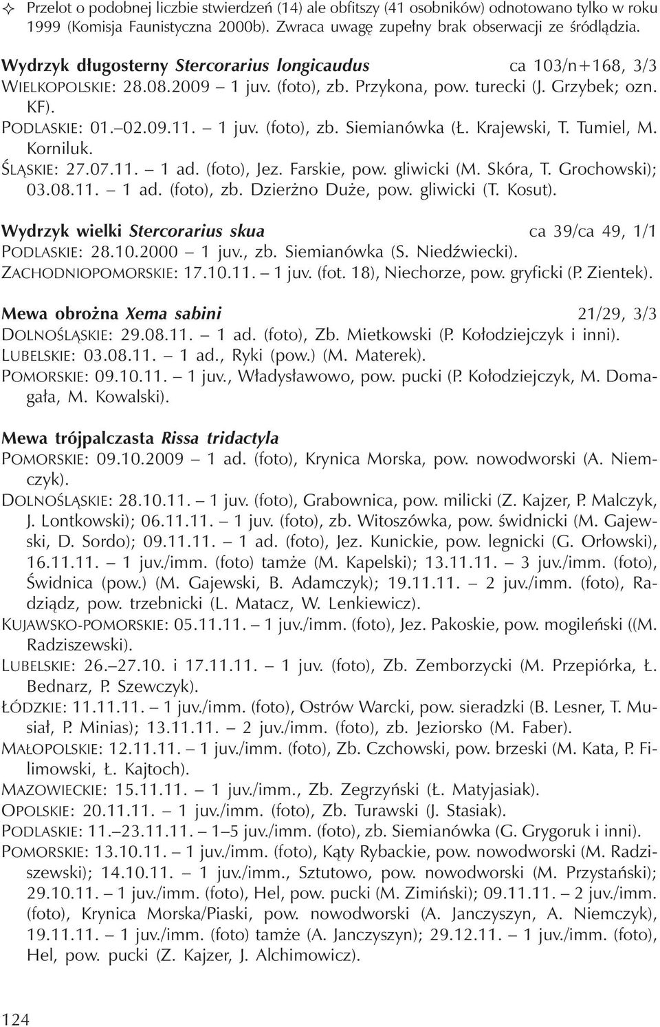 Krajewski, T. Tumiel, M. Korniluk. ŚLĄSKIE: 27.07.11. 1 ad. (foto), Jez. Farskie, pow. gliwicki (M. Skóra, T. Grochowski); 03.08.11. 1 ad. (foto), zb. Dzierżno Duże, pow. gliwicki (T. Kosut).