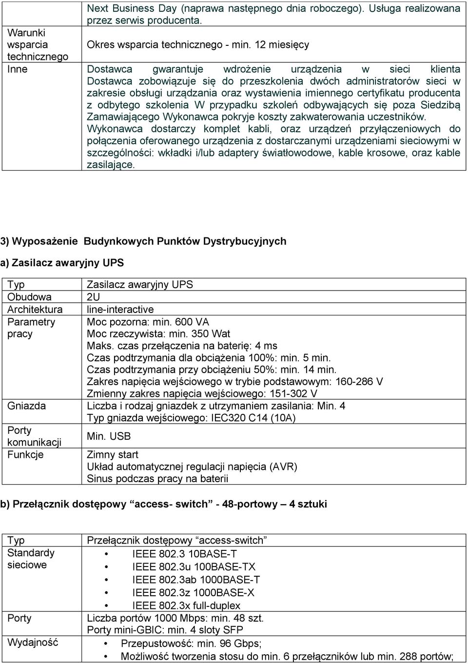 certyfikatu producenta z odbytego szkolenia W przypadku szkoleń odbywających się poza Siedzibą Zamawiającego Wykonawca pokryje koszty zakwaterowania uczestników.