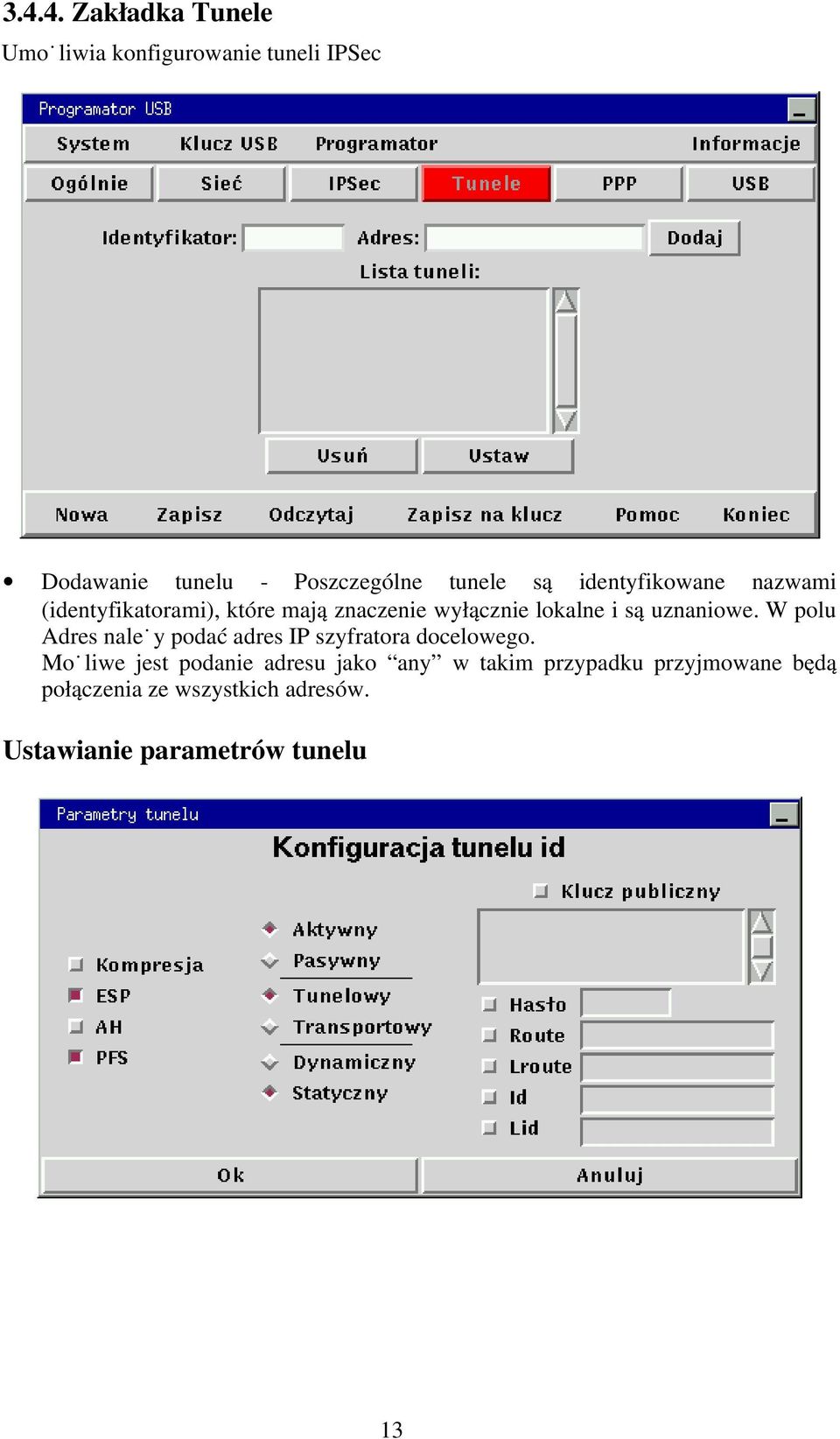 uznaniowe. W polu Adres należy podać adres IP szyfratora docelowego.