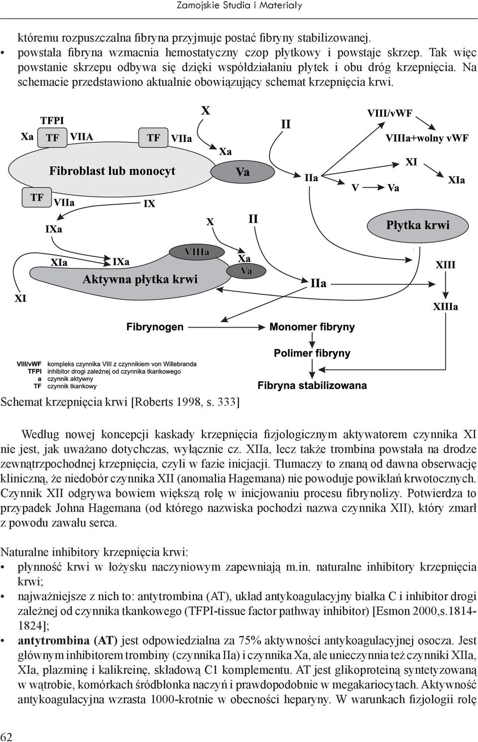 Schemat krzepnięcia krwi [Roberts 1998, s. 333] Według nowej koncepcji kaskady krzepnięcia fizjologicznym aktywatorem czynnika XI nie jest, jak uważano dotychczas, wyłącznie cz.