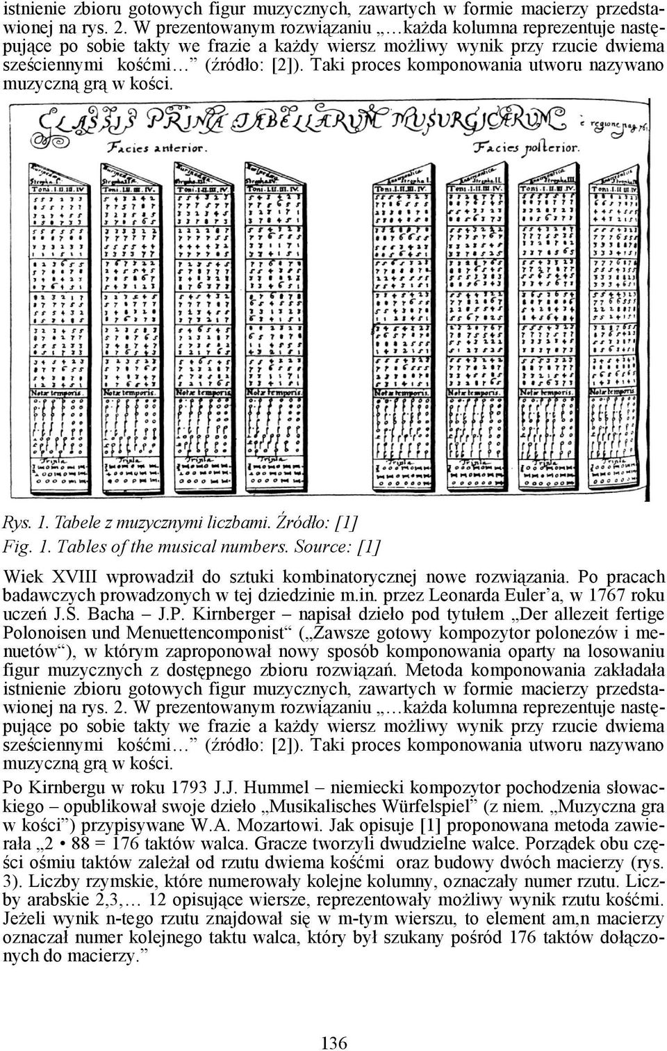 Taki proces komponowania utworu nazywano muzyczną grą w kości. Rys. 1. Tabele z muzycznymi liczbami. Źródło: [1] Fig. 1. Tables of the musical numbers.