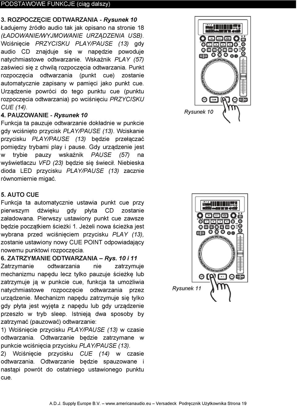 Punkt rozpoczęcia odtwarzania (punkt cue) zostanie automatycznie zapisany w pamięci jako punkt cue.