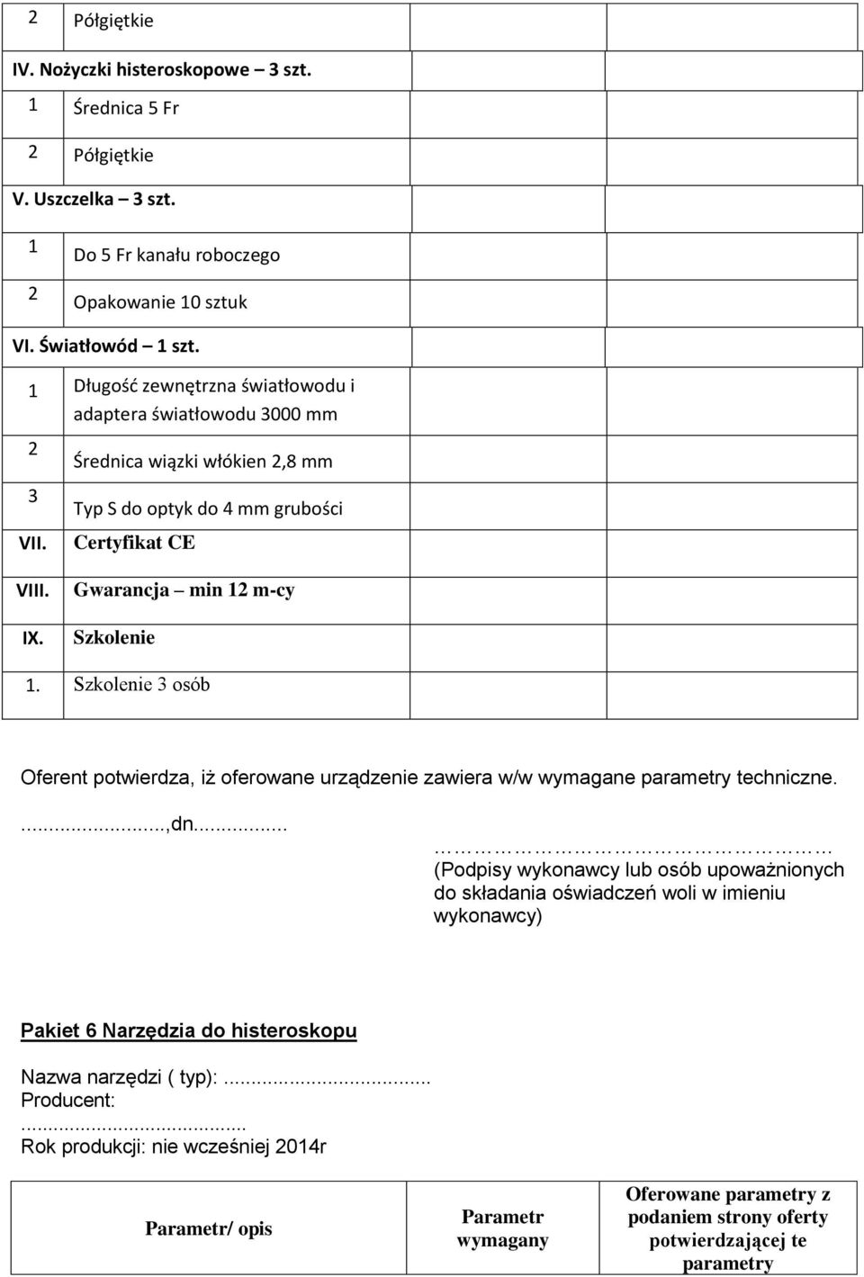 Gwarancja min 12 m-cy Szkolenie 1. Szkolenie 3 osób Oferent potwierdza, iż oferowane urządzenie zawiera w/w wymagane parametry techniczne....,dn.