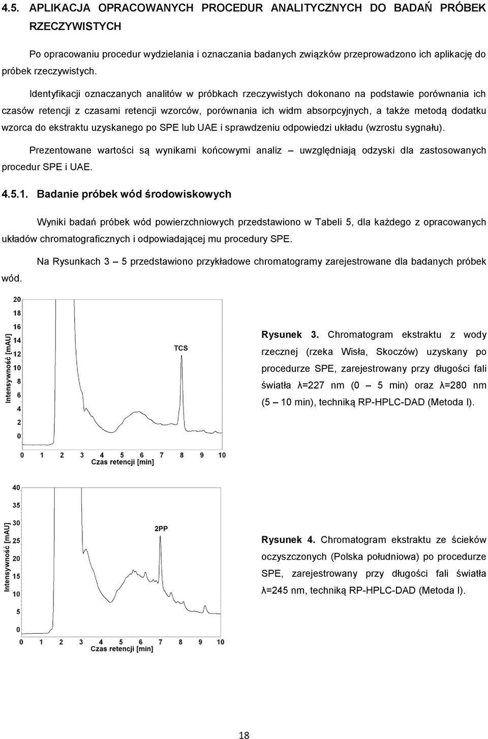 Identyfikacji oznaczanych analitów w próbkach rzeczywistych dokonano na podstawie porównania ich czasów retencji z czasami retencji wzorców, porównania ich widm absorpcyjnych, a także metodą dodatku