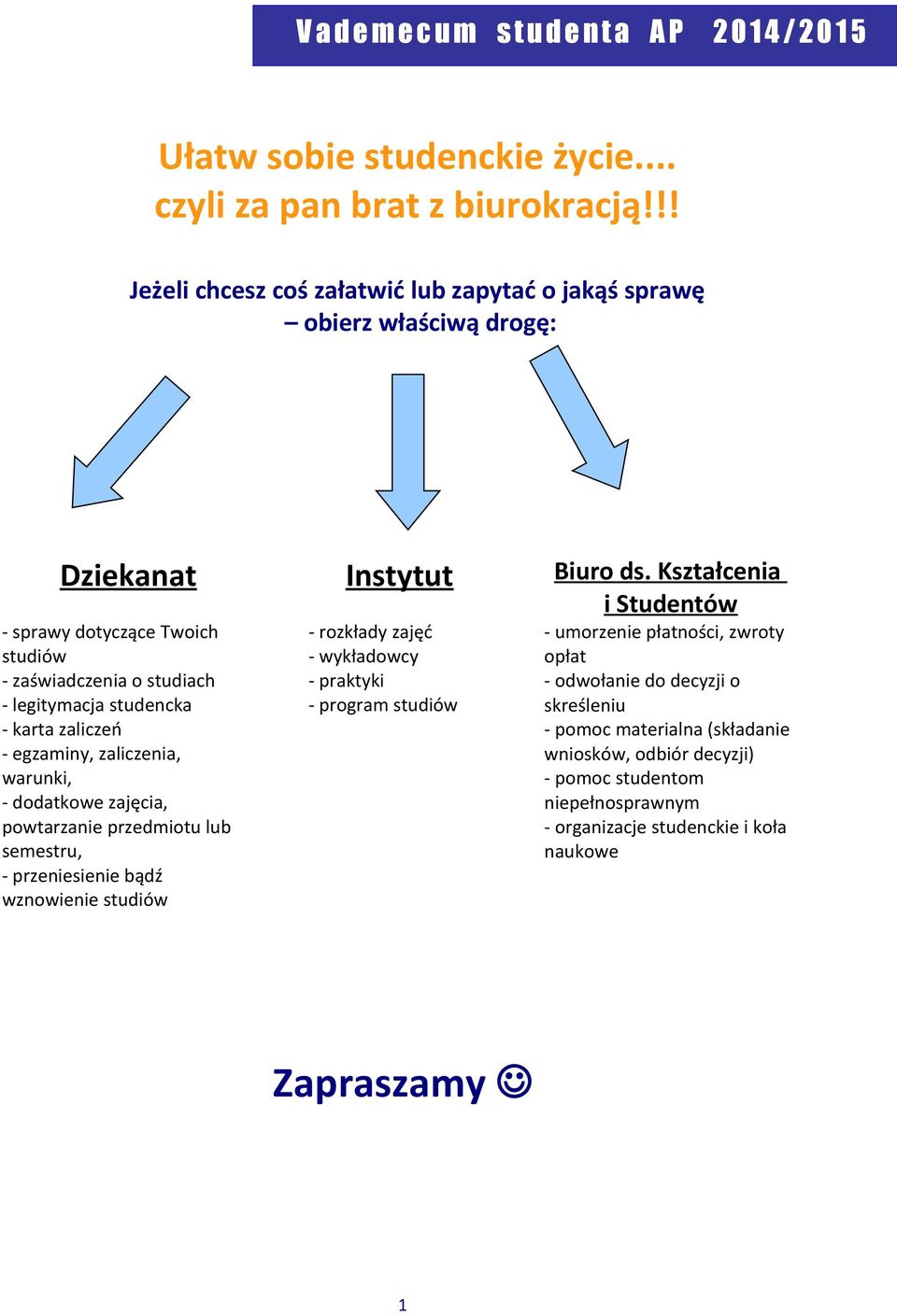 - karta zaliczeń - egzaminy, zaliczenia, warunki, - dodatkowe zajęcia, powtarzanie przedmiotu lub semestru, - przeniesienie bądź wznowienie studiów Instytut - rozkłady zajęć -