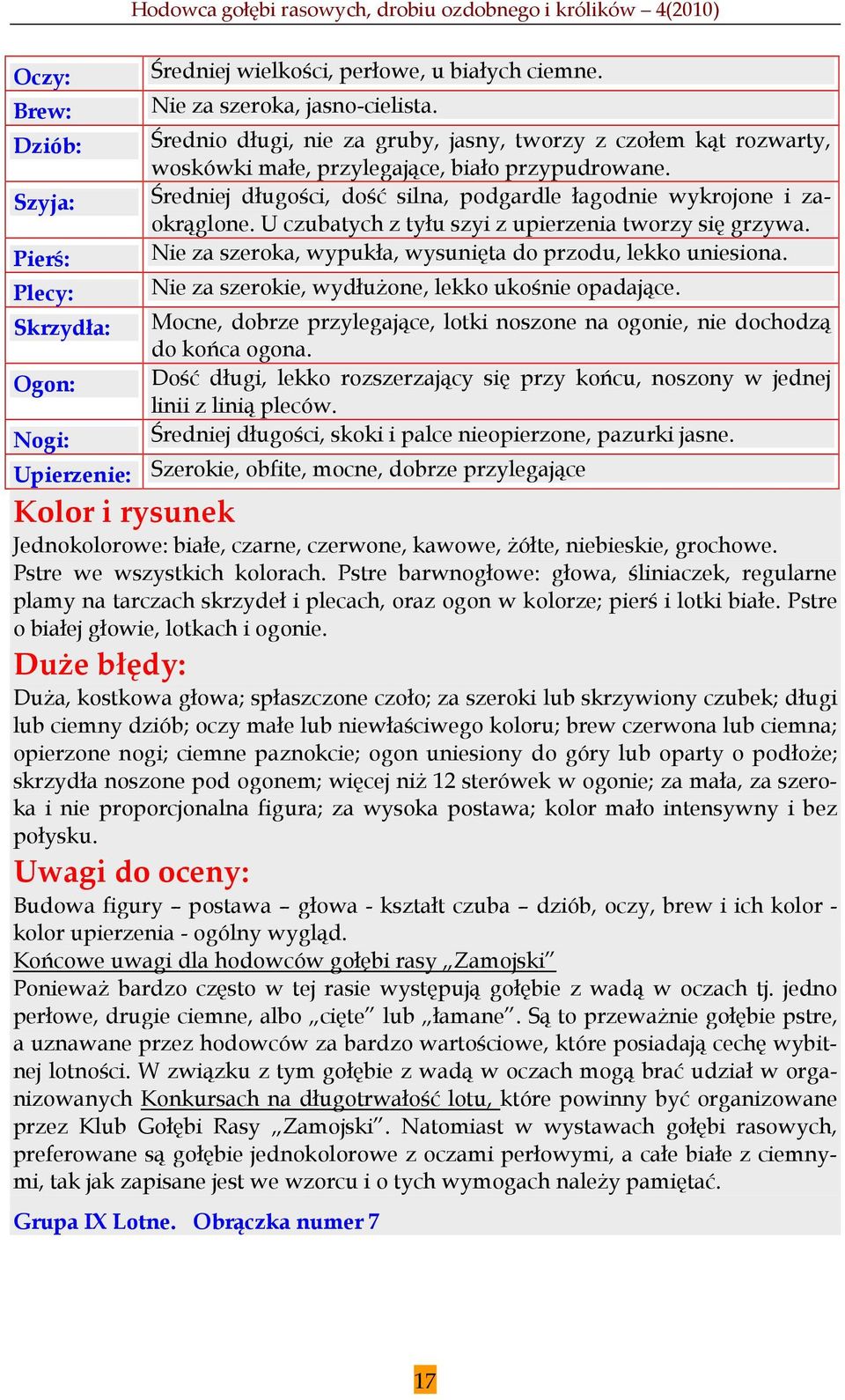 U czubatych z tyłu szyi z upierzenia tworzy się grzywa. Nie za szeroka, wypukła, wysunięta do przodu, lekko uniesiona. Nie za szerokie, wydłuŝone, lekko ukośnie opadające.