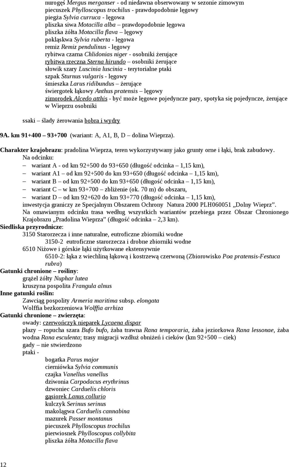 terytorialne ptaki szpak Sturnus vulgaris - lęgowy śmieszka Larus ridibundus żerujące świergotek łąkowy Anthus pratensis lęgowy zimorodek Alcedo atthis - być może lęgowe pojedyncze pary, spotyka się