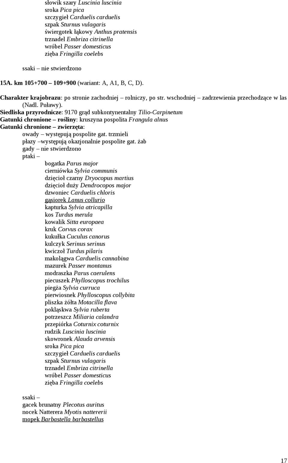 wschodniej zadrzewienia przechodzące w las (Nadl. Puławy). 9170 grąd subkontynentalny Tilio-Carpinetum Gatunki chronione rośliny: kruszyna pospolita Frangula alnus owady występują pospolite gat.