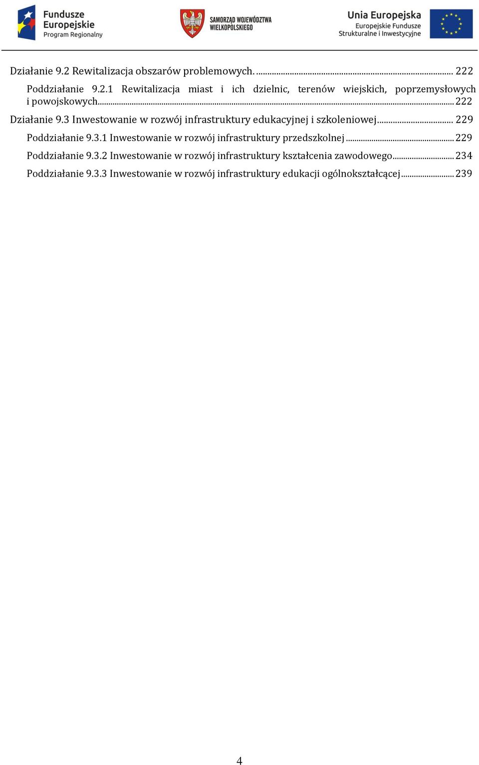 .. 229 Poddziałanie 9.3.2 Inwestowanie w rozwój infrastruktury kształcenia zawodowego... 234 Poddziałanie 9.3.3 Inwestowanie w rozwój infrastruktury edukacji ogólnokształcącej.